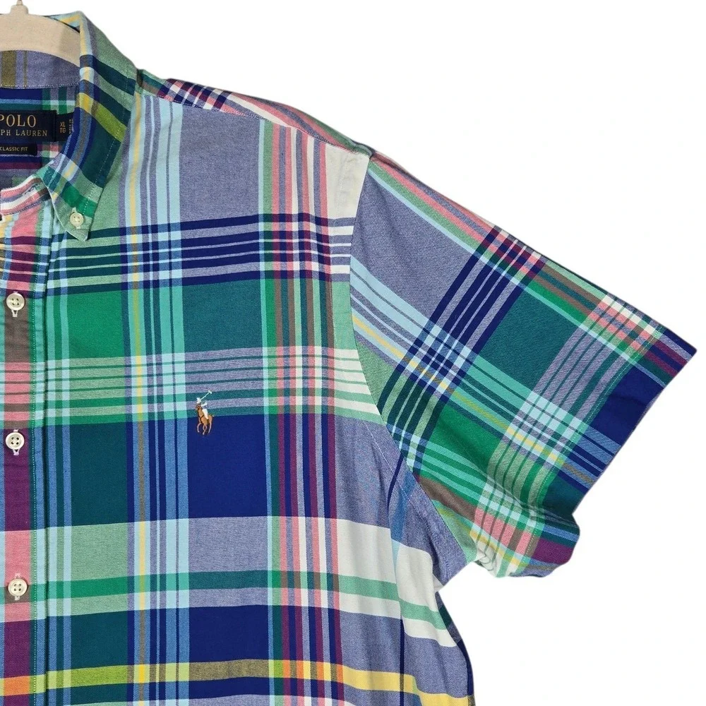 Polo Ralph Lauren Button Down Shirt Mens XL Multi Color Plaid Classic Fit Cotton